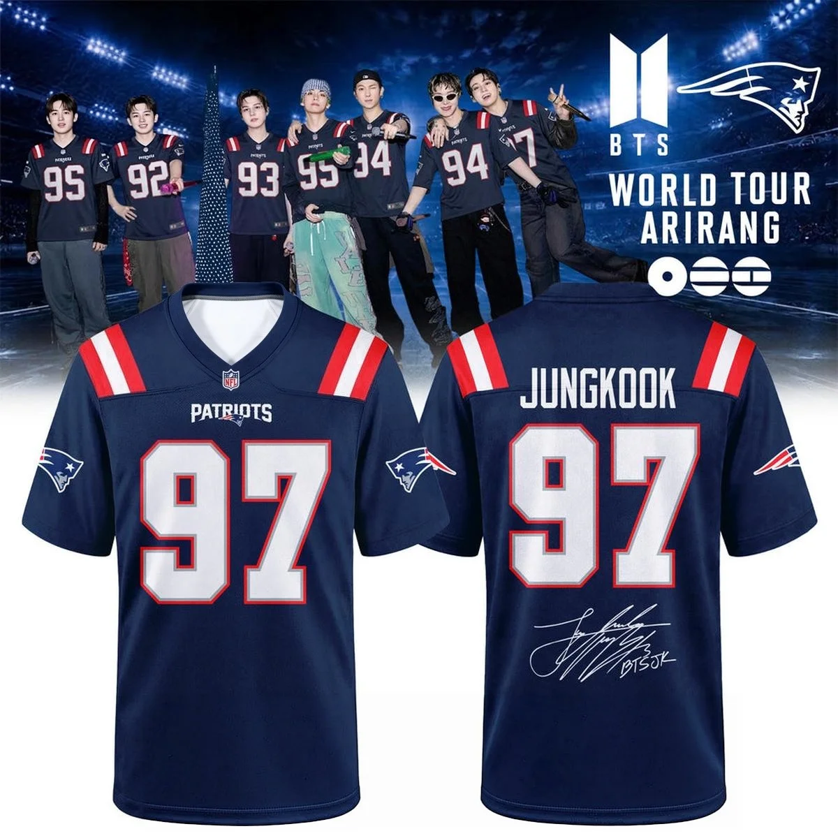 2026 BTS Kpop #JUNGKOOK member x Patriots T-shirt summer Men's and Women's fan gifts Breathable and comfortable Loose Y2K  shirt