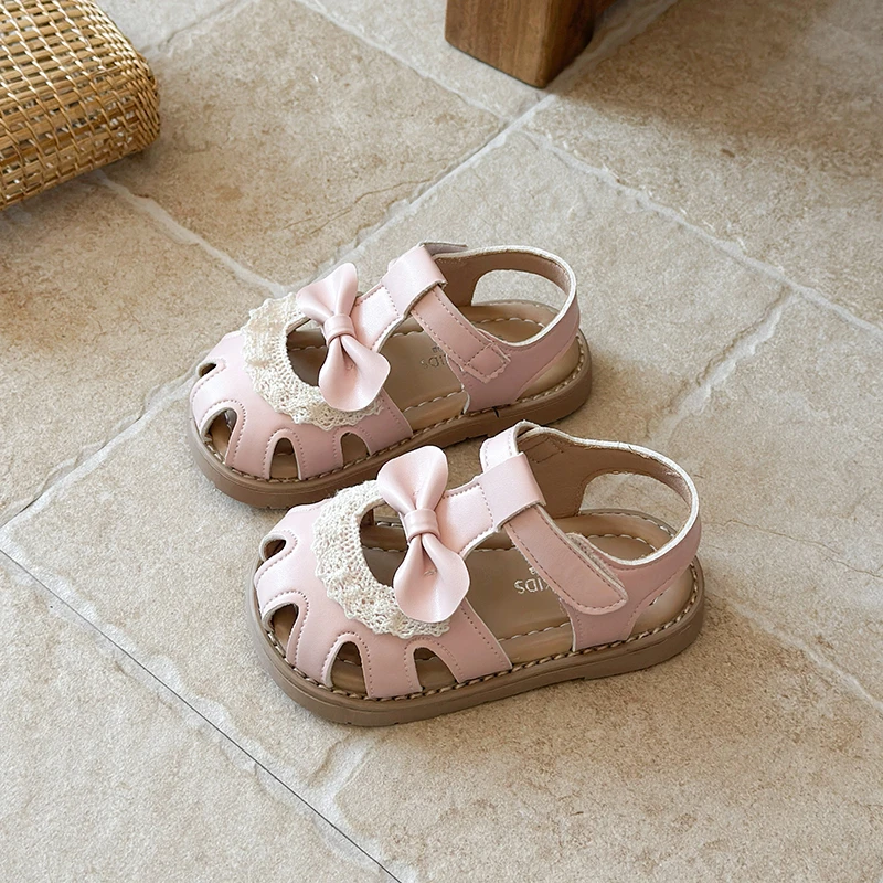 Summer Baby Girls Sandals Cut-Outs Lace Princess Shoes Children Sandals Anti Slip Soft Sole Toddler Kids Beach Shoes Size 21-30