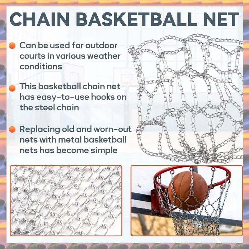 ABML スポーツアイアンチェーンバスケットボールネット屋外 12 ループ標準ヘビーデューティバスケットボールゴール交換ネット