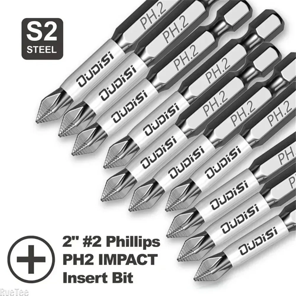 

10 шт., 50 мм/2 дюйма, ударная отвертка Phillips PH2, идеально подходит для пластика, дерева, металла, электрическая дрель, шестиугольная головка костюма