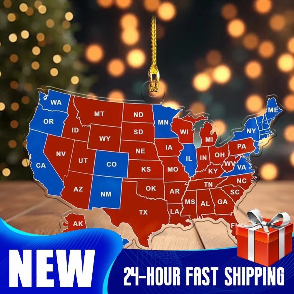 2024 US Election Map Ornament Acrylic Election Map Christmas Ornament Presidential Election Map Christmas Holiday Ornaments 2024