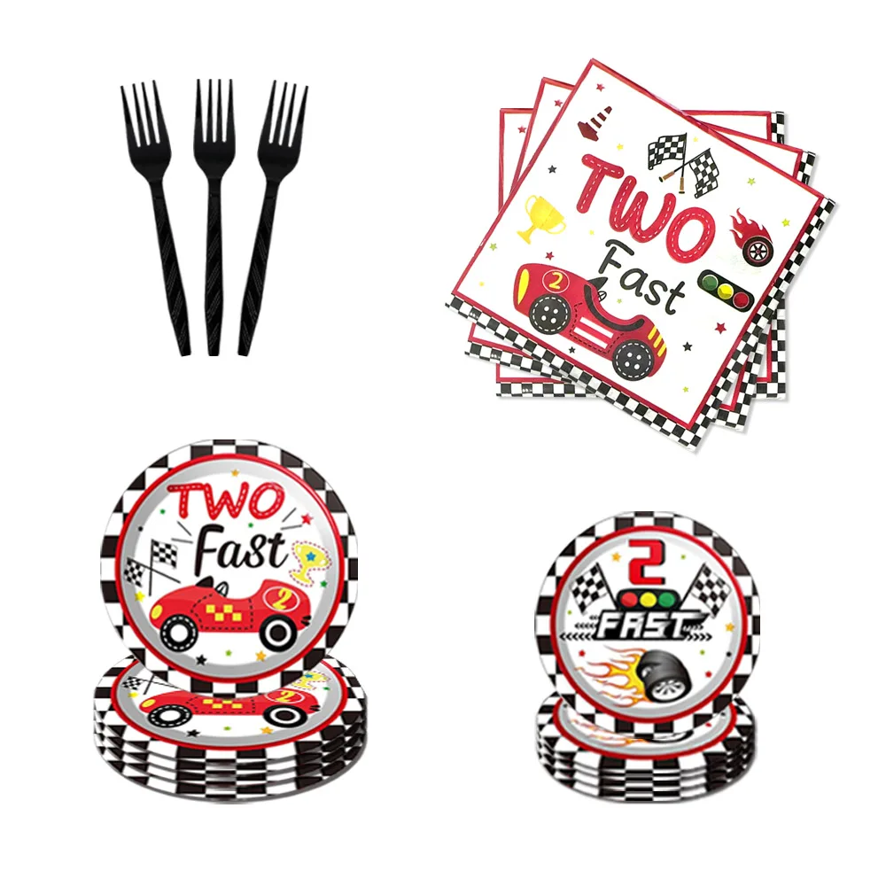 Racing Party Decorations Disposable Tableware Black Red DIY Tablecloth  For Kid Boy Son Car Birthday Party Decor Supplies Favors