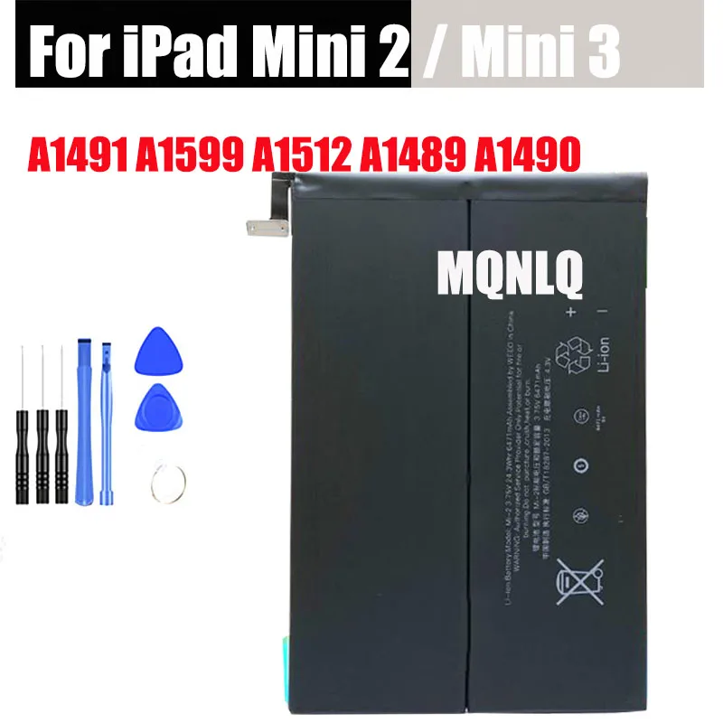 

6471mAh For iPad Mini 2 / Mini 3 A1491 A1599 A1512 A1489 A1490 Tablet Battery With Tracking Number + Tools