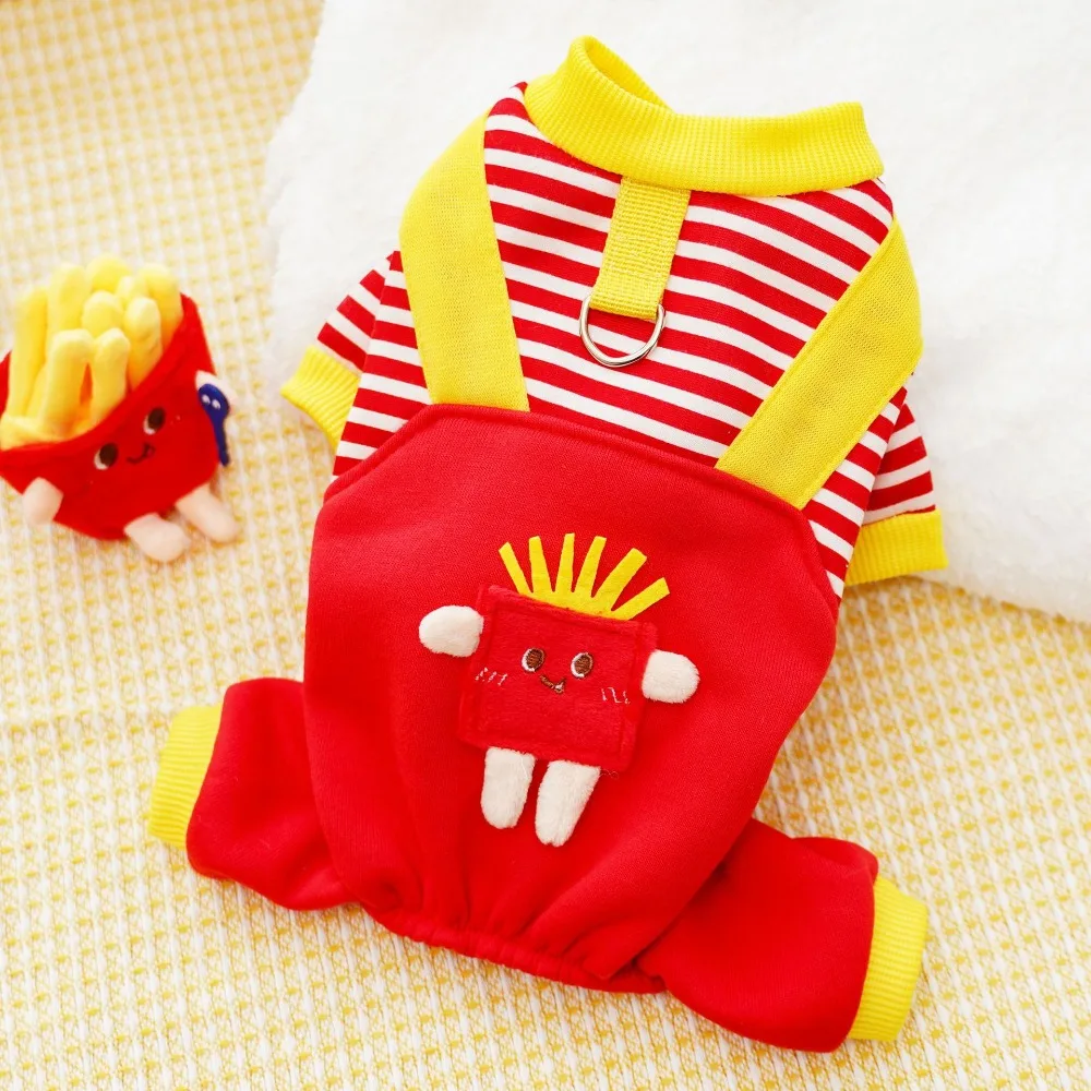 

Kawaii Jumpsuit Pet Clothes Striped Soft Cat Sweatshirt Cartoon Duck Hoodie Style Dog Four-legged Overalls Small Medium Dogs