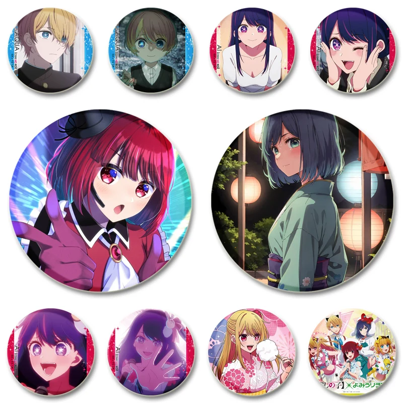 Ai Hoshino Akane Kurokawa Ruby Hoshino Badge Cartoon Anime Lapel Pin Cosplay Brooches for Gift Jewelry Clothes Backpack 44/58mm