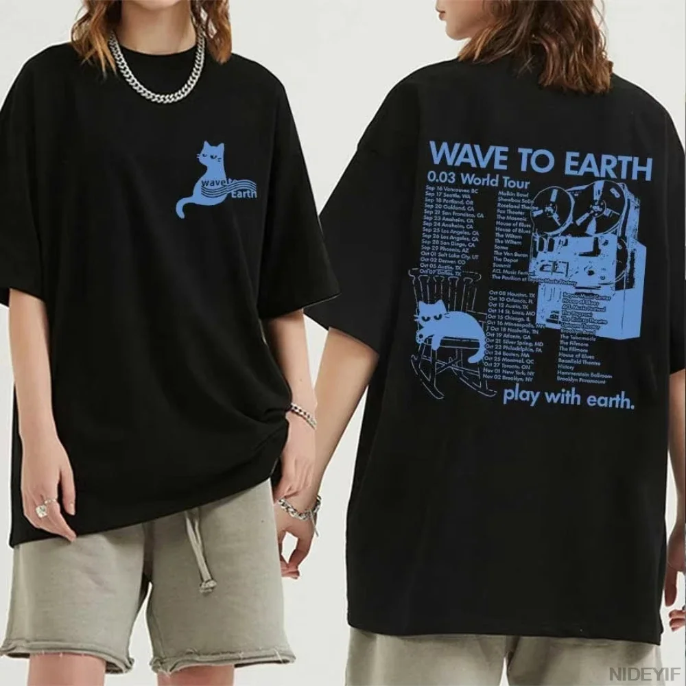 Camisetas con estampado de álbum de gira mundial Wave To Earth cat 2025, Camiseta de manga corta de algodón para hombres y mujeres, ropa de hip hop P22