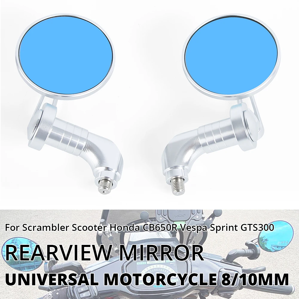 For Scrambler Scooter Honda CB650R Vespa Sprint GTS300 Universal Motorcycle 8 10mm Rearview Mirror CNC Aluminum Round Mirror