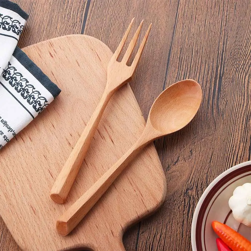 1/2Pcs Wooden Fork Spoon Eco-friendly Natural Portable Creative Tableware Dessert Ice Cream Salad Utensils Set