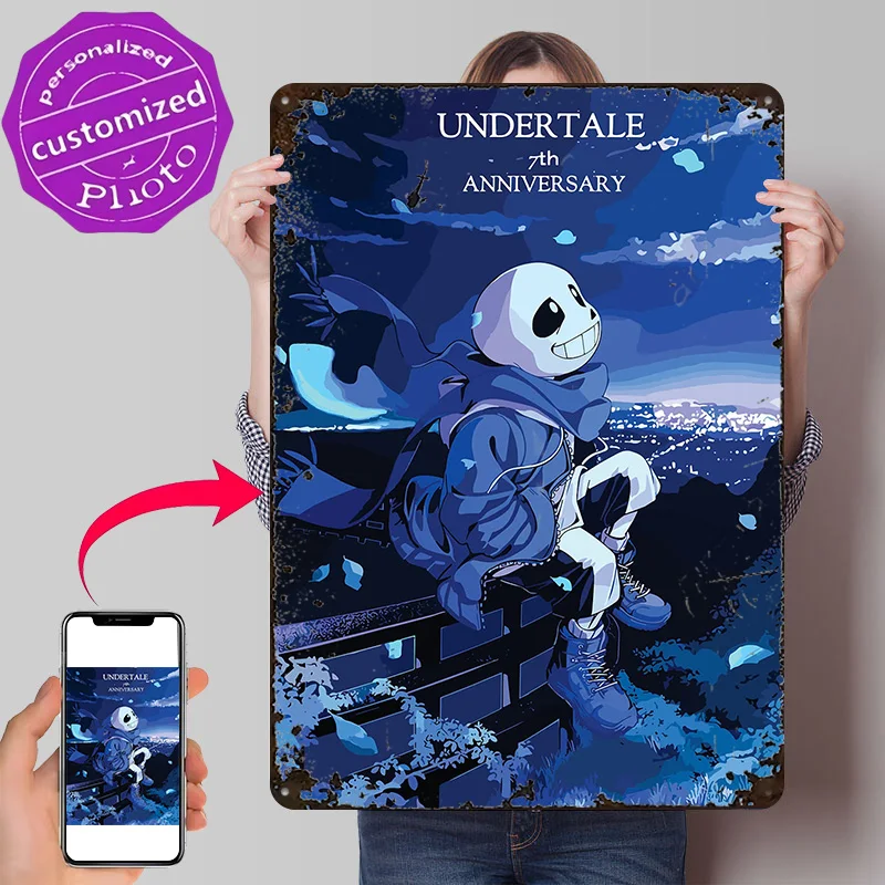 Undertale Sans Personalized 3D Textured Metal Poster Wall Art Tinplate Sign for Gaming Room Decoration Man Cave Home Decorations