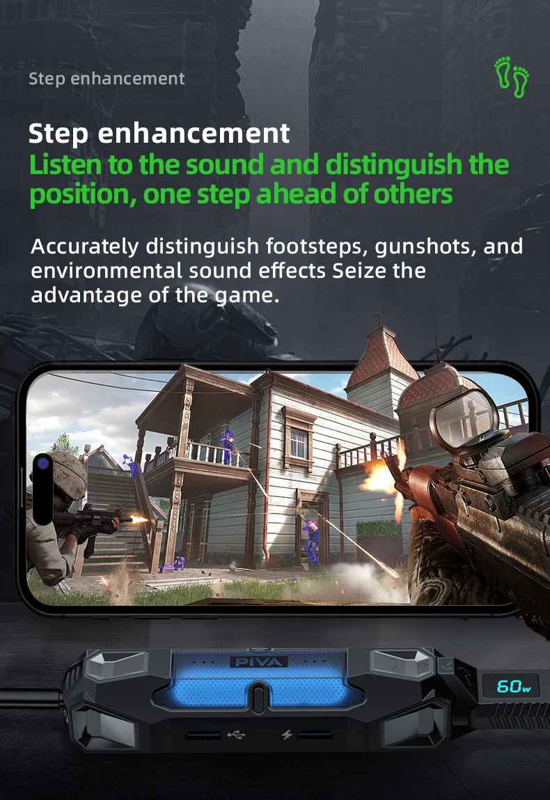 PIVA 4 in 1 Game Sound Card Adapter Docking Station Type-C PD60W DAC 32bit/384kHz 3.5MM USB2.0 3-stage EQ Tuning RGB for PUBG