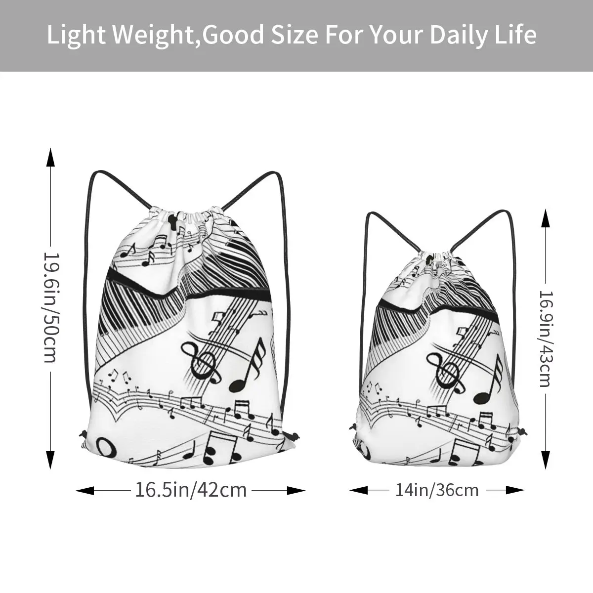 Abstract Piano Keys With Musical Notes Backpacks Portable Drawstring Bags Storage Bag Book Bags for Travel Students