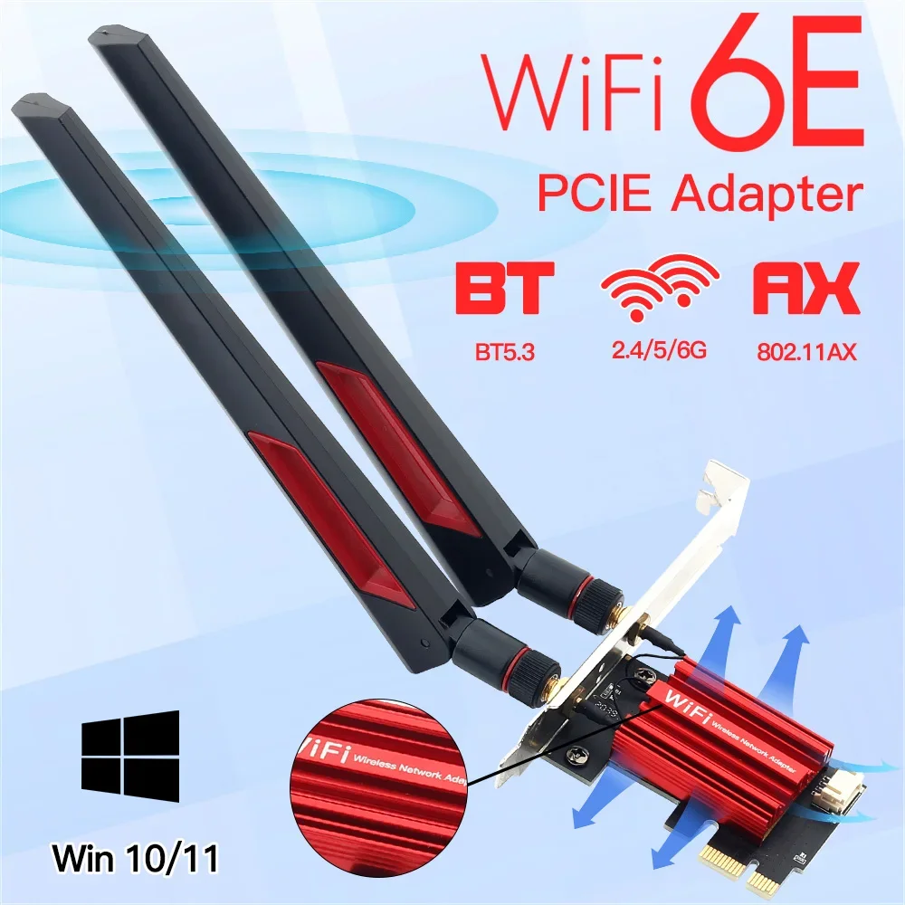 Wifi 6E AX210 PCI Express Wireless Adapter Bluetooth 5.3 5400Mbps Dual Band 802.11AX/AC Ethernet Network Card  Win 10/11