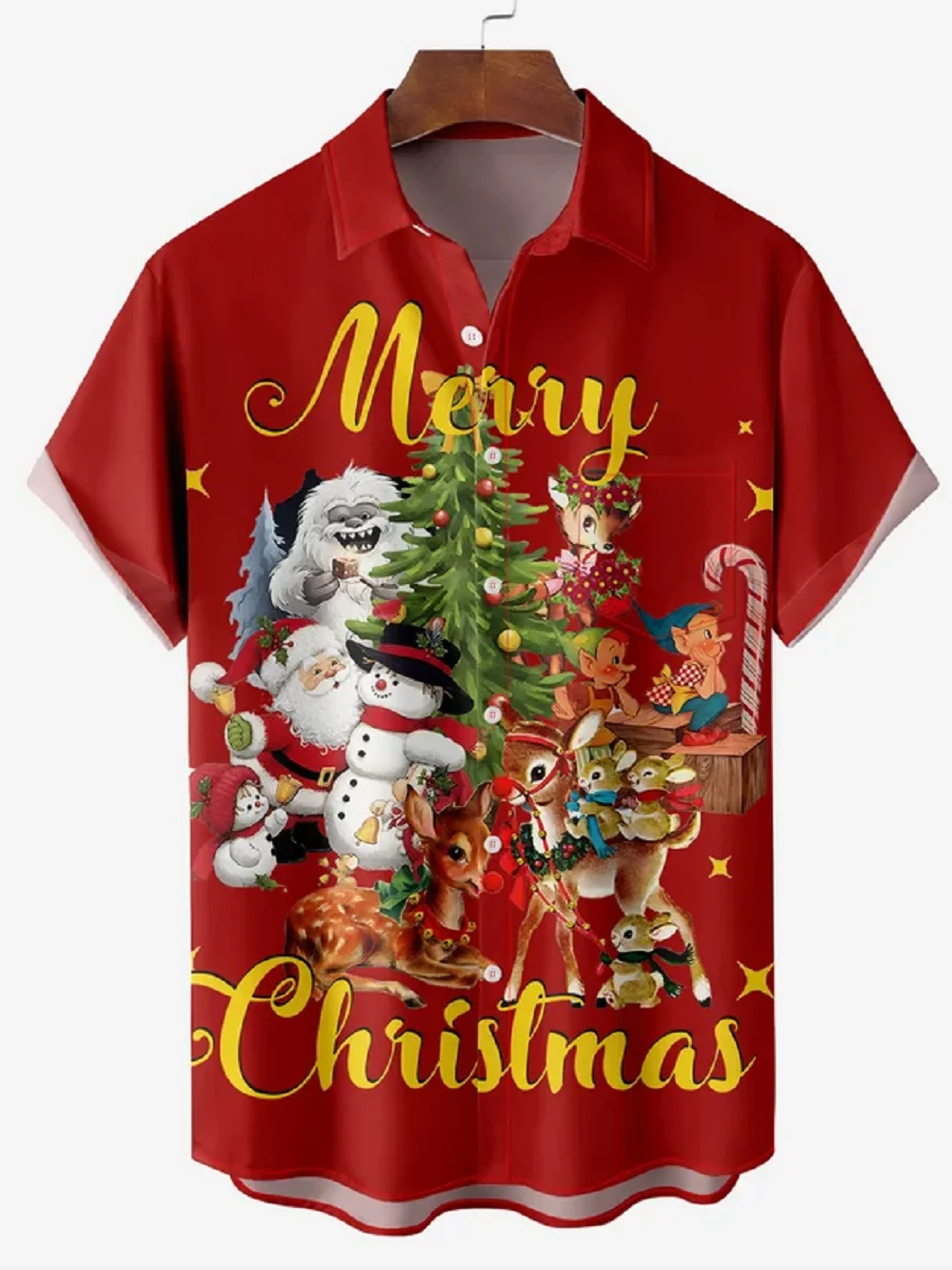 

Men's Shirts Christmas 3D Printed Santa Claus Print Short-Sleeve Shirt Fashion Polyester Fabric Casual Turn-down Collar Shirts
