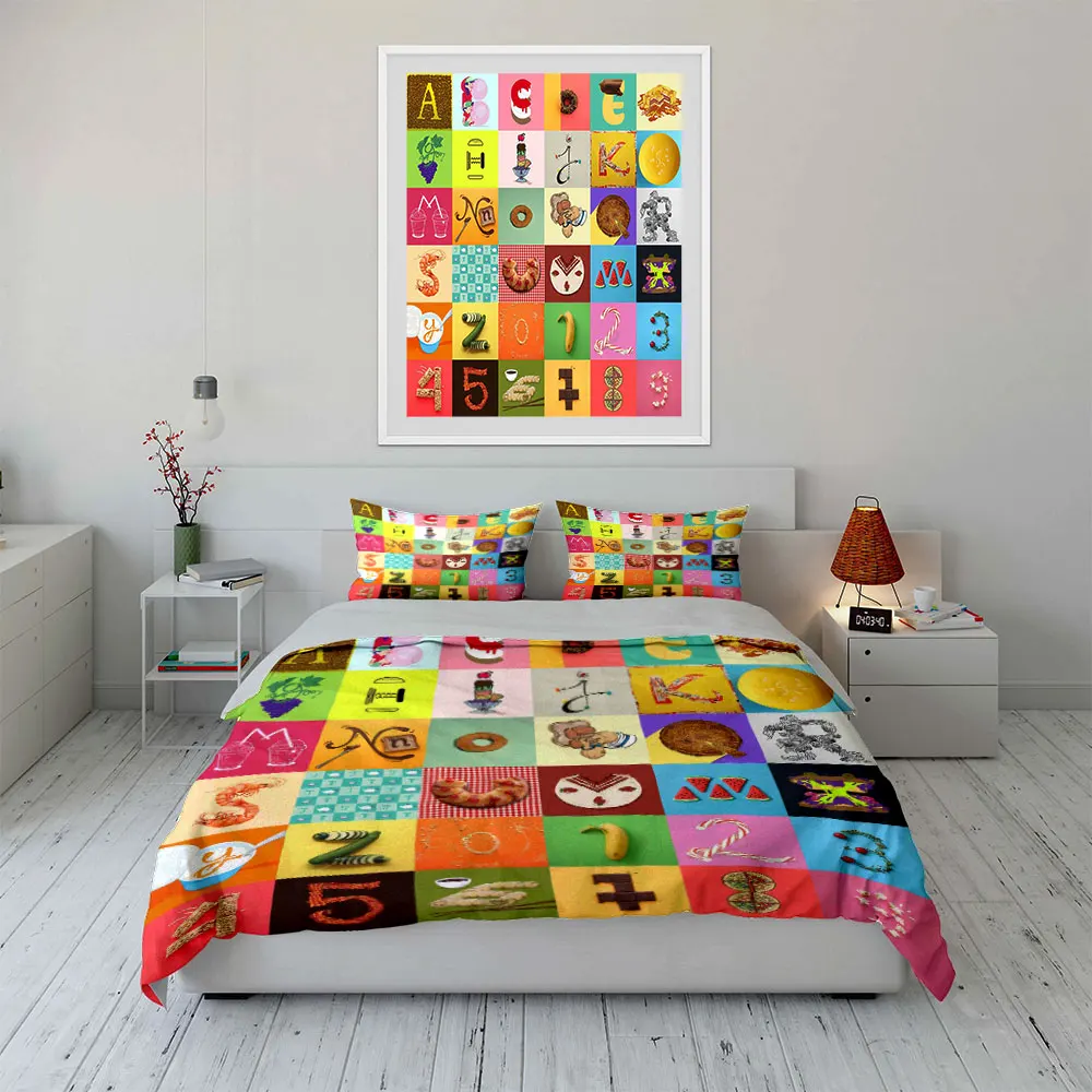 Food-themed letters and numbers design Print Soft Comfortable Duvet Cover Bedding Set Included 1*Duvet Cover  2*Pillowcases