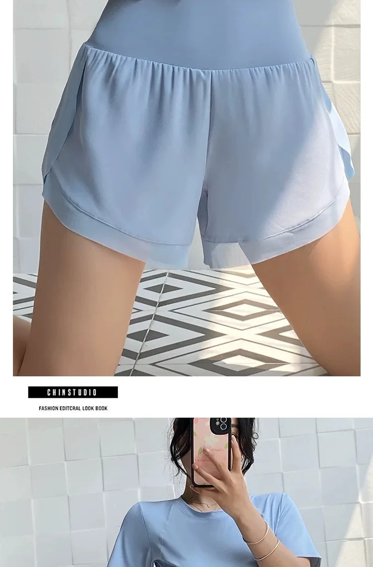 Anti-Exposure Sportshorts für Damen, Sommer-Lauf-, Fitness- und Yoga-Shorts, schnelltrocknend, locker geschnitten, für draußen geeignet, Tennis-Freizeit-Hotpants – Detail 6