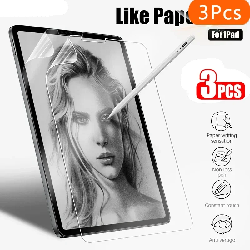 

3 шт., как бумажная пленка для iPad Pro 12,9 11 2022 2021, защитная пленка для экрана iPad 10, 9, 8, 7-го поколения Mini 6 10,2 Paperfeel