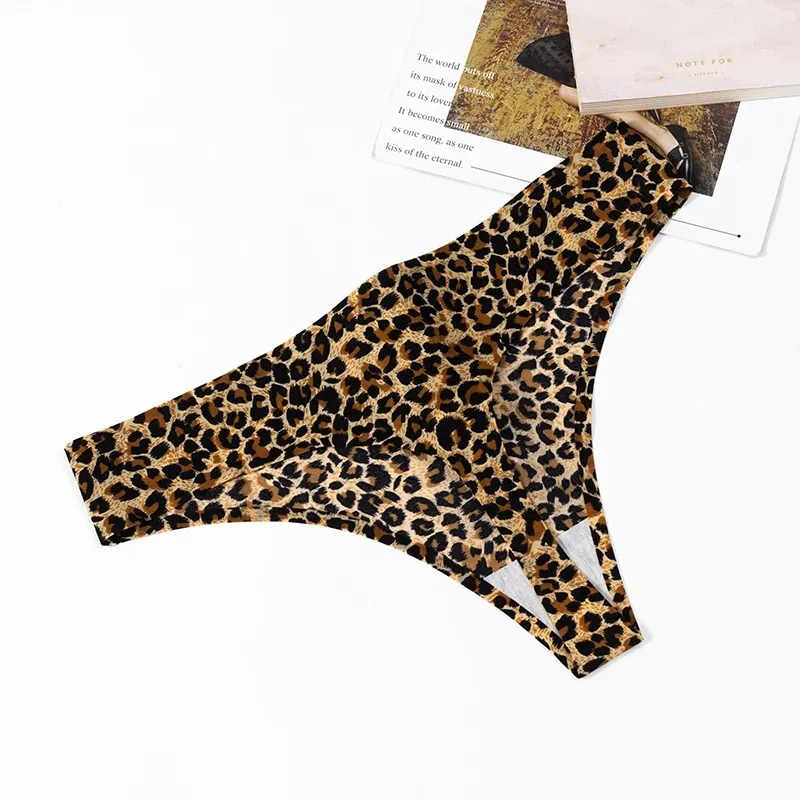 Fashion Leopard Thongs Woman Seamless Underwear Sexy Lingerie Breathable Cozy G-Strings Hot T-Back