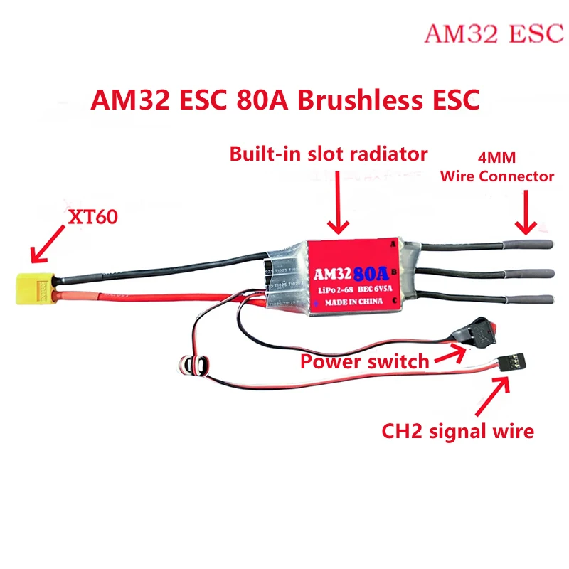 AM32 60A 80A 150A 200A 브러시리스 ESC 2-6S BEC 6V/2A 6V/5A 1/10 1/8 R 자동차 비행기 항공기용