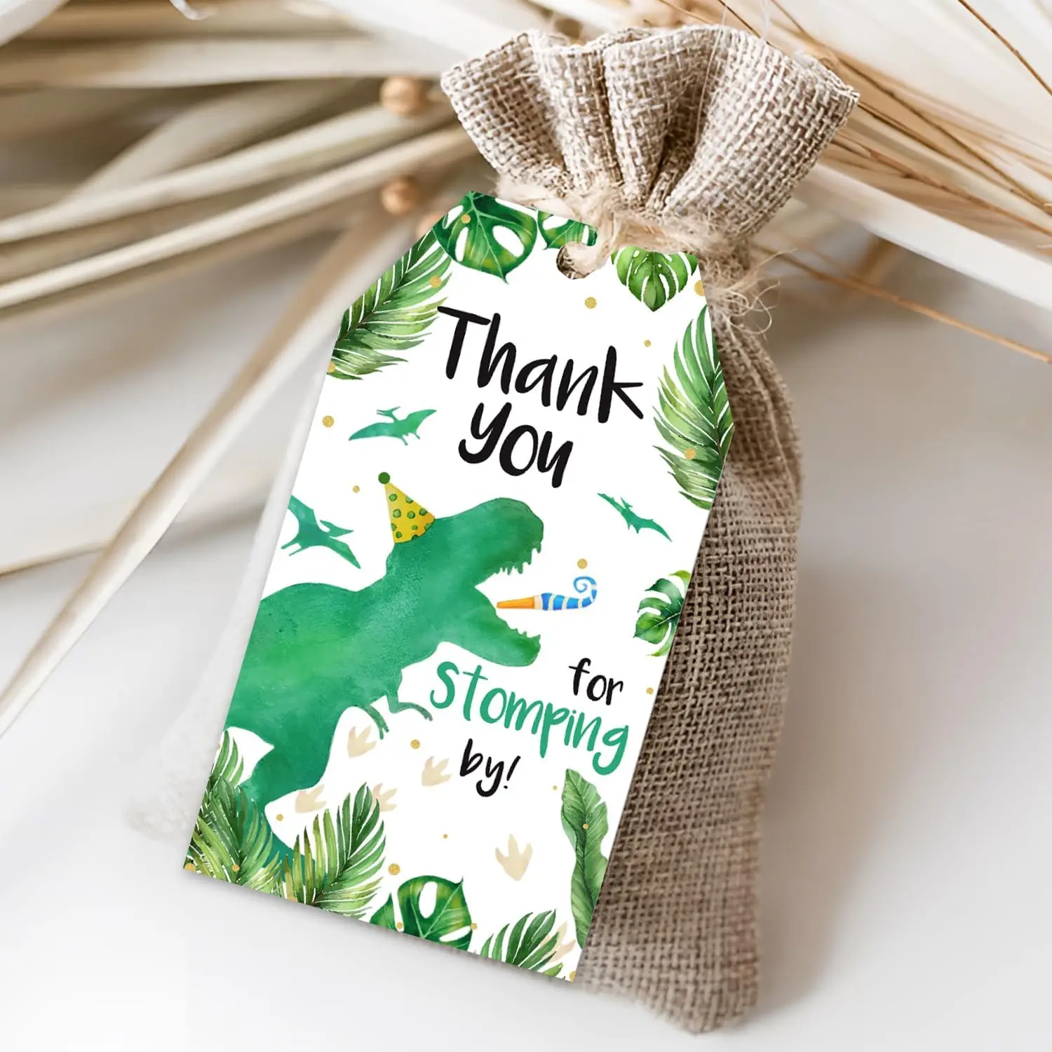 50Pcs Dinosaur Thank You Tags Thank You for Stomping by Gift Tags Dinosaur Hanging Tags Label for Baby Birthday Dinosaur Themed