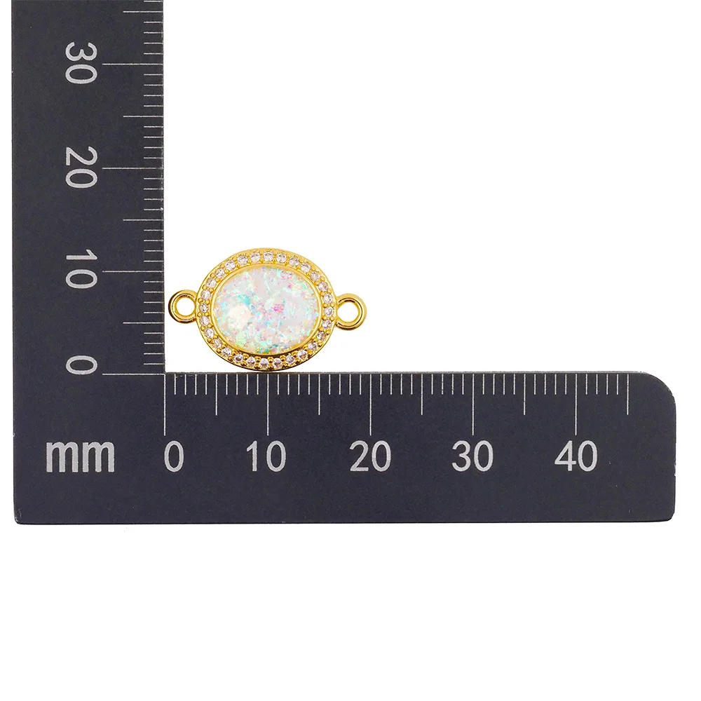 Natural Opal Colorful Round Heart Pendant Connectors CZ Zircon Gold Plated DIY Bracelet Jewelry Making Accessories Gem For Women