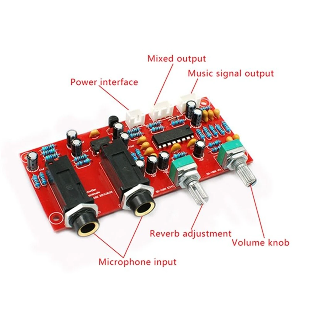 PT2399 Digital Microphone Amplifier Board Karaoke Plate Reverb Preamplifier Reverberator Suite Components DC 12V-24V NE5532