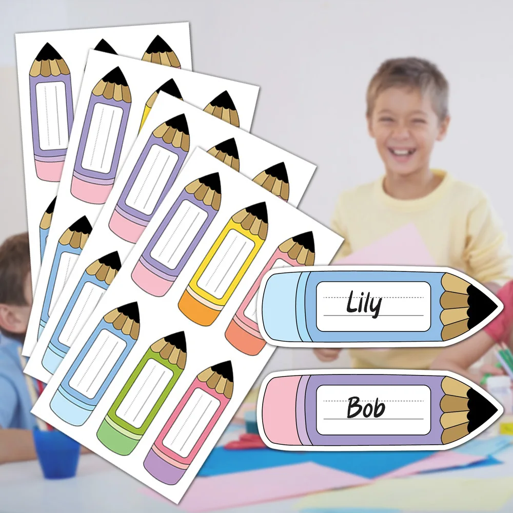 20 sheets School Pencil Name Tags - Classroom Labels, Bulletin Board Decorations, Student Plates for Teachers, Offices & Parties