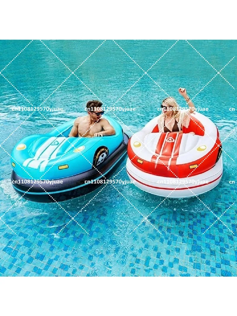 Heavy Duty PVC Inflatable Racing Car Pool Float Lounge Chair, Water Floating Seat with Steering Wheel for Beach Swimming