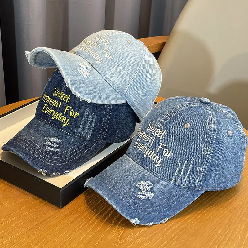 Simple Denim Baseball Cap Men Women Embroidery Letter Jeans Four Seasons Hat Casquette Summer Sports Hip Hop Cap Unisex Hats