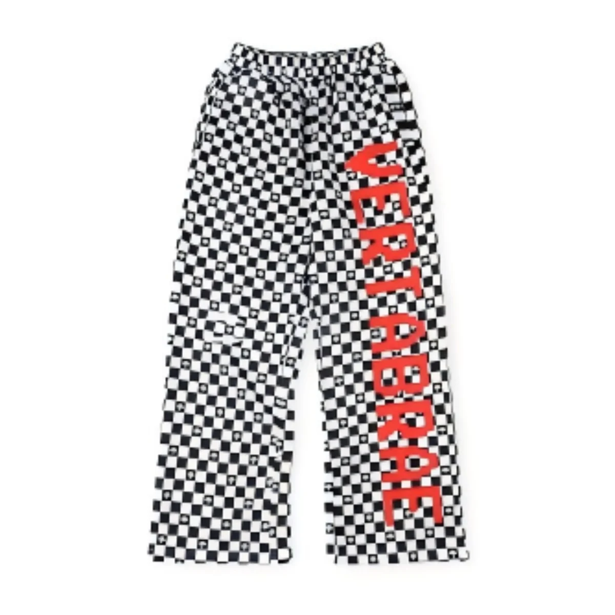 Vertabrae Black White Checkered Casual Pants Hole Embroidered Pure Cotton Wide Leg Trousers Unisex