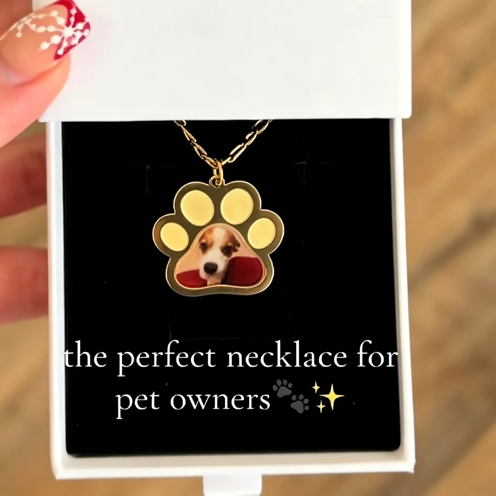 Personalized Pet Paw Colors Print Photo Necklace Stainless Steel Custom Dog Cat Paw Pendant For Pet Lovers Memorial Jewelry Gift view 4