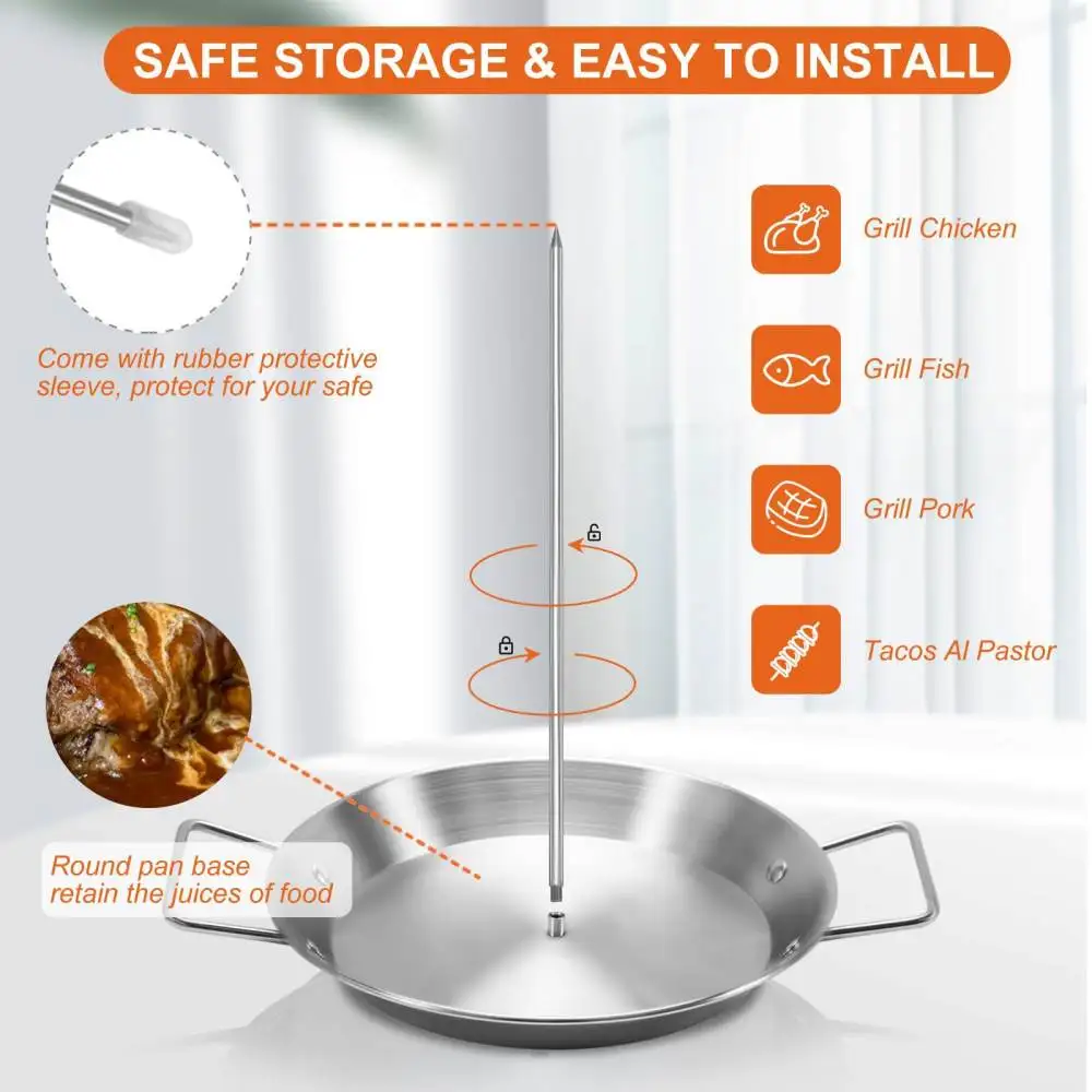 Professional Stainless Steel Vertical Skewer Stand BBQ Grill Rack Detachable Shawarma Pan Holder With Safety Gloves Brush Hooks