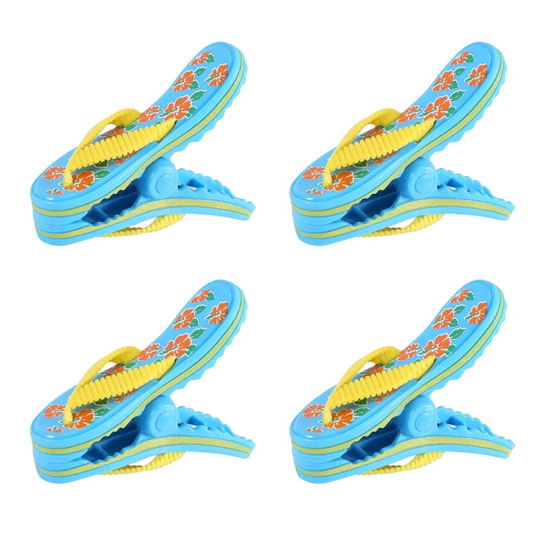 

4 Pack Beach Towel Clips Plastic, Cute Slippers Sunbed Beach Pegs, Large Sized Laundry Pegs For Holiday, Beach, Pool