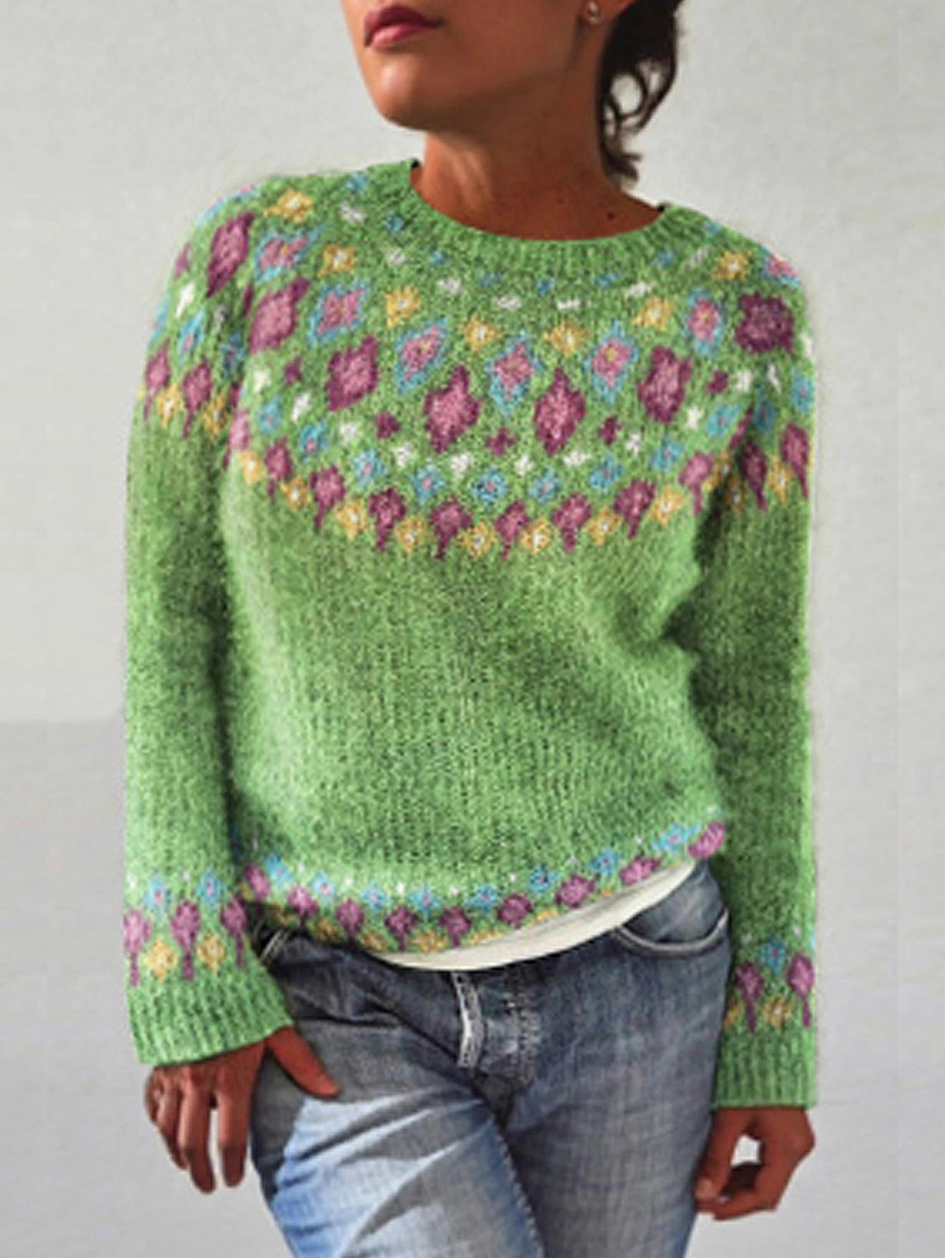 

Women's Patchwork Sweater Long Sleeve Crew Neck Top Fashion Casual Daily Wear Autumn Winter Fashion