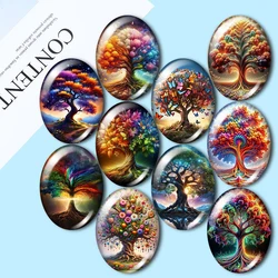 Colorful Life Tree 10pcs mixed 10X14mm/13x18mm/18x25mm/30x40mm Oval photo glass cabochon demo flat back Making findings
