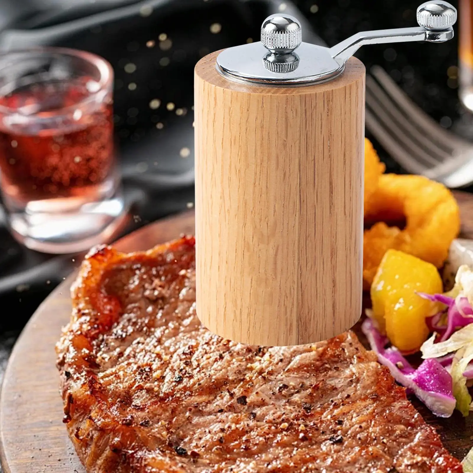 Pepper Grinder Adjustable Portable Refillable Multipurpose Spice Grinder Wood Pepper Mill for Travel Home Outdoor Kitchen Picnic