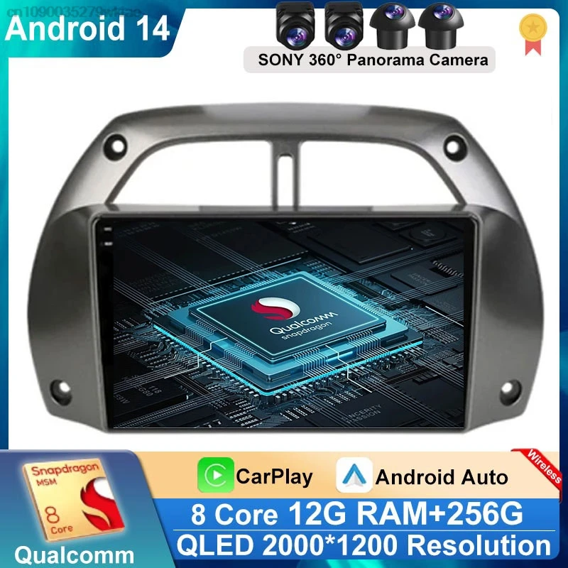 Android 14 for Toyota RAV4 Rav 4 2001 2002 2003 2004 2005 2006 Car Radio Multimedia Player 2 Din Carplay Stereo GPS DVD