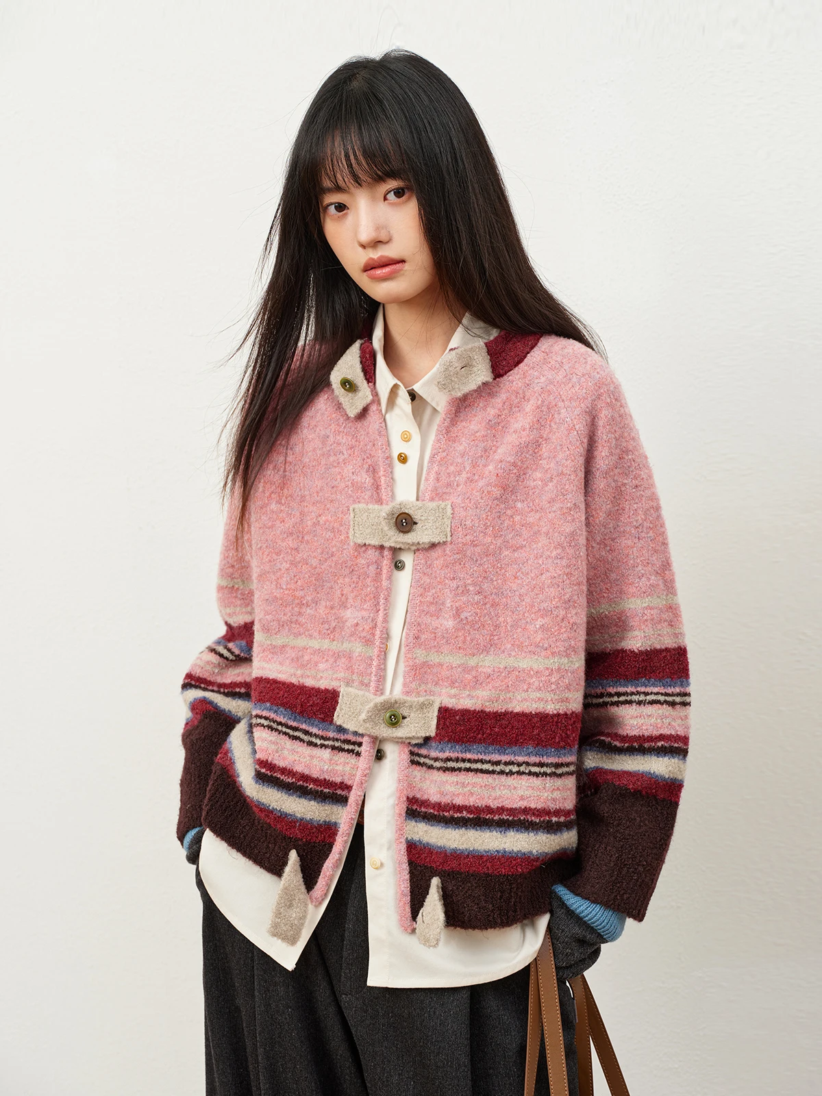 

Вязаный кардиган Octopusme в винтажном стиле, свободный крой, женский, в полоску, элегантный, высококачественный, удобный для повседневной носки