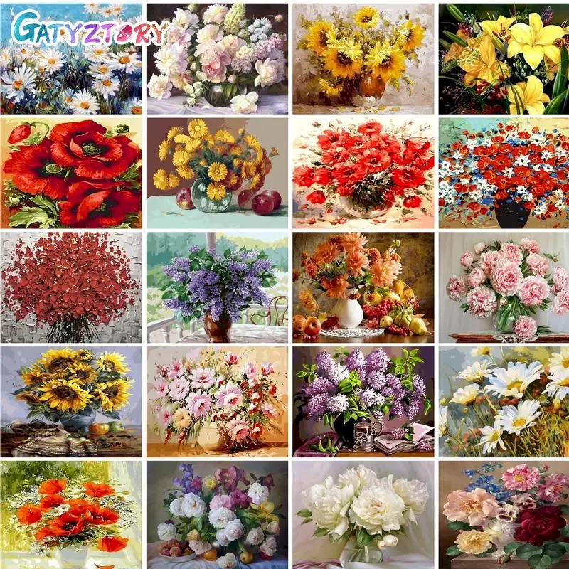 

GATYZTORY Acrylic Painting By Numbers Canvas Flowers Diy Frame Paint By Numbers Handpainted Diy Pictures Gift Home Wall Decor