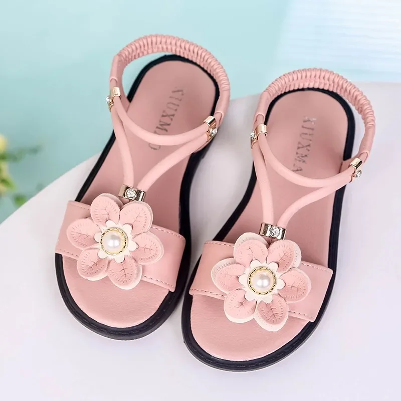 Princess Girls Sandals Soft Children's Beach Shoes Kids Flowers Summer Sandals Fashion High Quality Sweet Girls Sandals 26-36