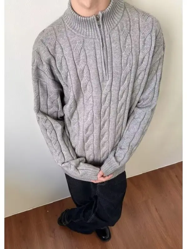 سترة شتوية دافئة بنمط بريبي بسحاب نصفي للرجال والنساء والأزواج، سترة فضفاضة غير رسمية بأكمام طويلة من البوليستر الناعم