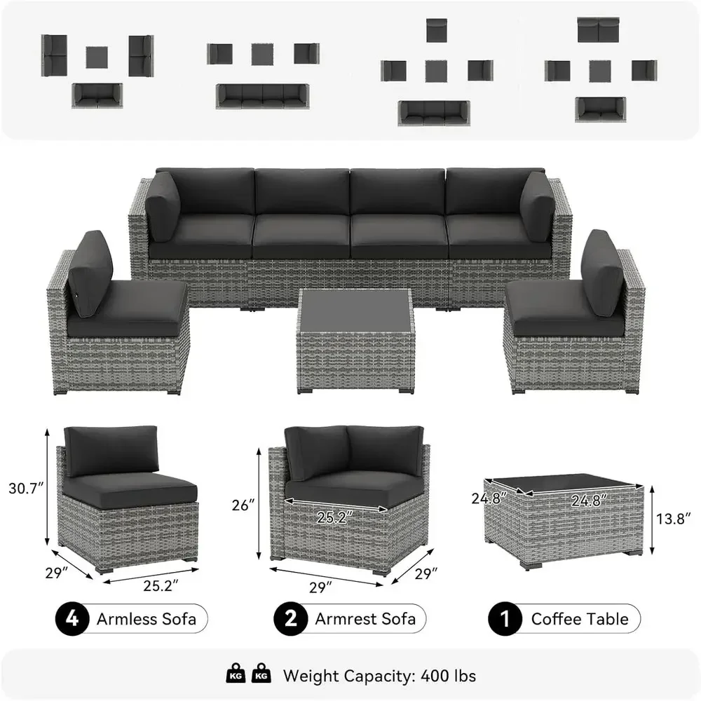 7-Piece Patio urniture Set, Wicker Rattan Outdoor urniture with Thick Cushions, Patio Contion Sets with Coee Table, Outdoor Sect