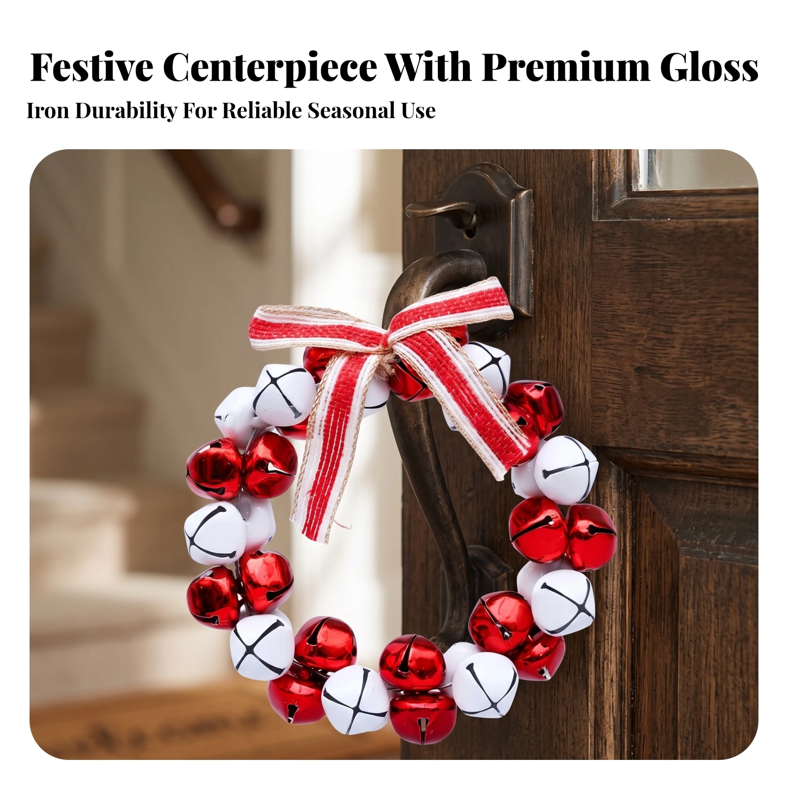 Bell Wreath with Ribbon Bow Lightweight Iron Bell Wreath Christmas Hanging Ornament Sturdy Tree Ornament Deformation-Resistant
