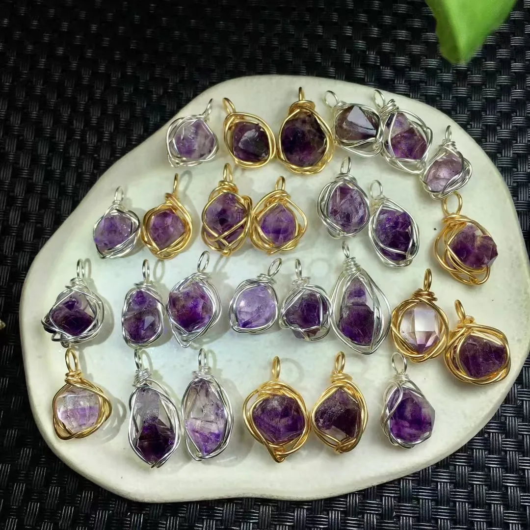 1 Pc Fengbaowu Natural Super 7 Pendant Wire Wrapping Necklace Pendant Reiki Healing Stone Jewelry Gift Women Men 5