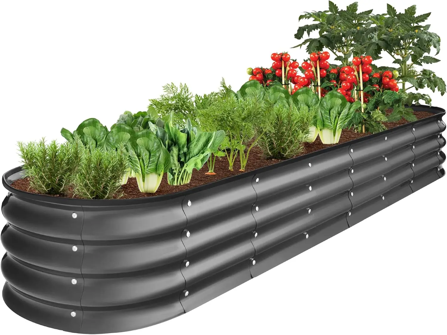 Outdoor Garden, Metal, Charcoal, 108 Gallon Capacity Oval Deep Root Planter Box for Vegetables, Flowers, Herbs, and Succulents