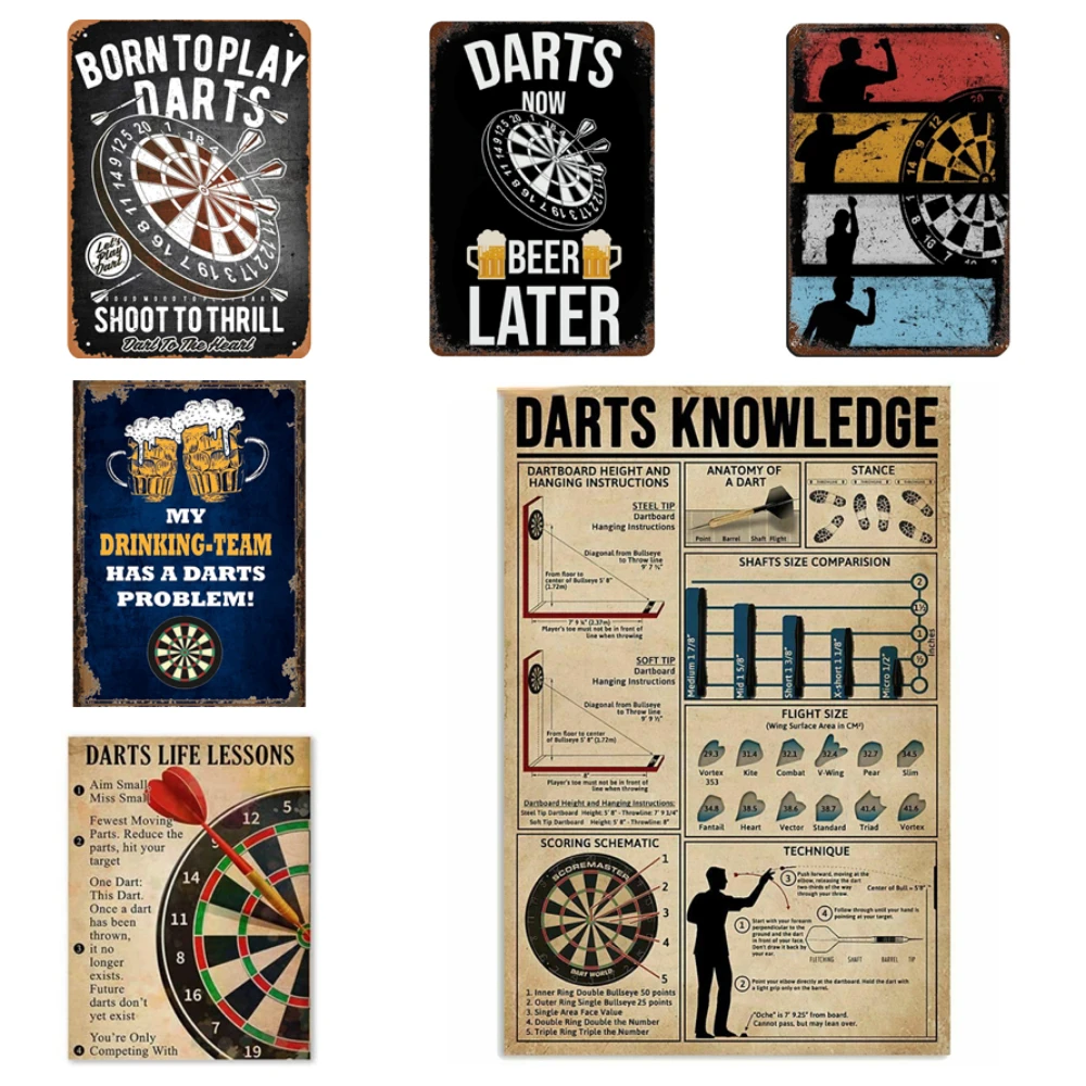 Darts Poster Gift for Beginner Multisize Wall Decor Artwork 8x12 Inches Retro Vintage Decor Sign Metal Tin Sign Home Bar Wall