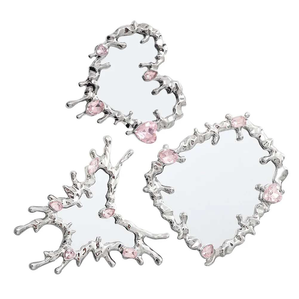 

3Pcs Portable Hand Mirror Cute Heart Butterfly Square Design Clear High Definition Compact Makeup Mirror for Travel and Daily