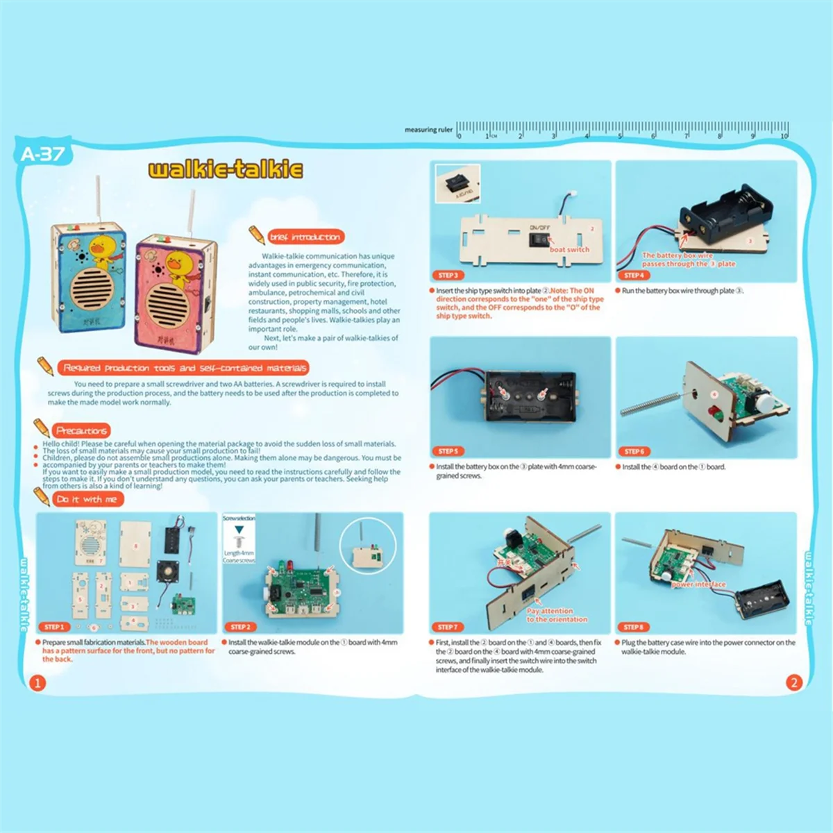 Model Walkie-Talkie nirkabel DIY, 2 buah mainan percobaan anak-anak, Kit alat belajar pendidikan, permainan Puzzle kayu