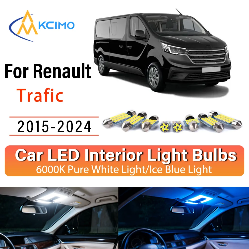 Kit d'éclairage intérieur LED à lueur persistante Plug & Play pour Renault Trafic 2015-2024 – Remplacement des lampes de dôme, de lecture et de coffre – Amélioration des éclairages de cabine