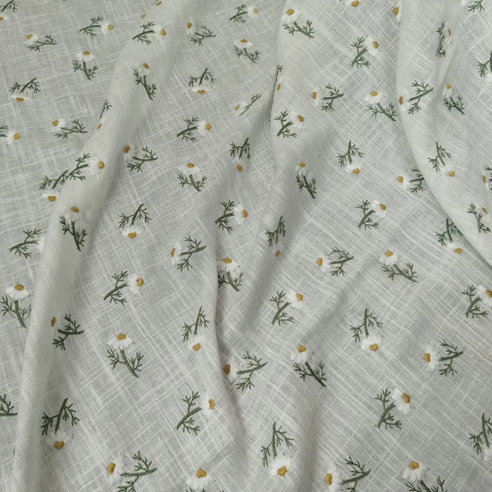 

High-end elegant floral embroidery cotton and linen fabric is used for clothing dresses home decoration fabrics by meter