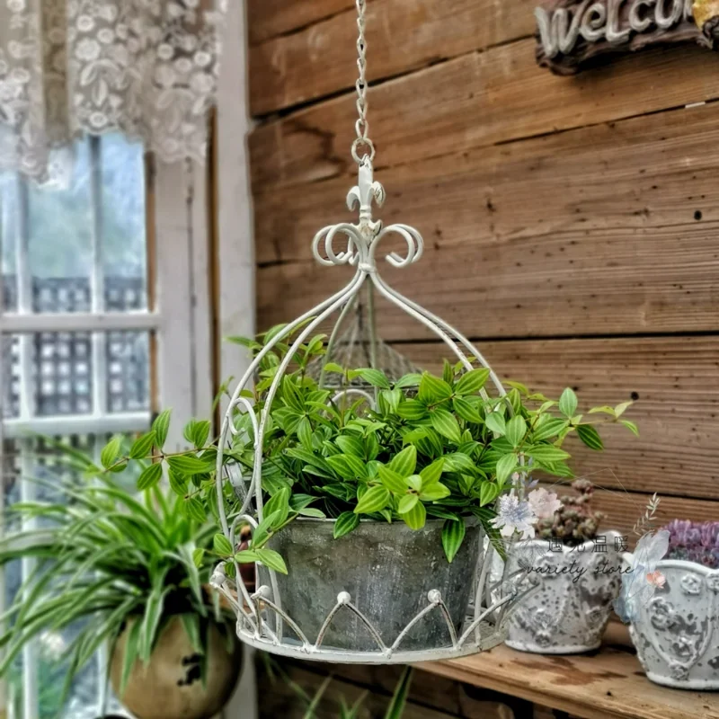 American country wrought iron hanging crown hanging basket courtyard garden balcony space level decoration hanging pot flower st